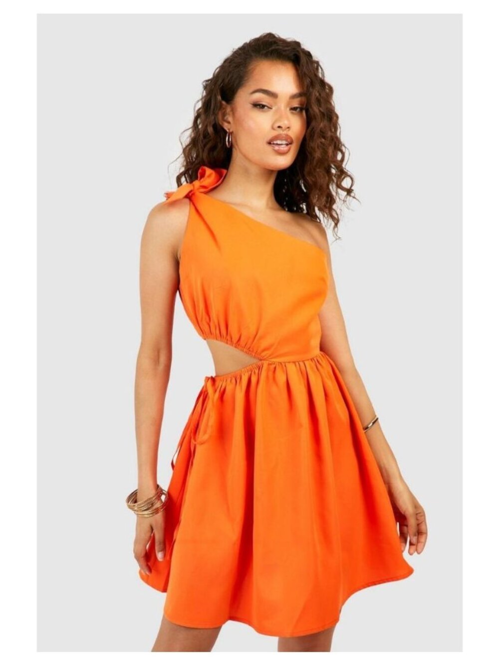 BOOHOO Orange One Shoulder Cutout Skater Dress Size US 6 NEW NWT